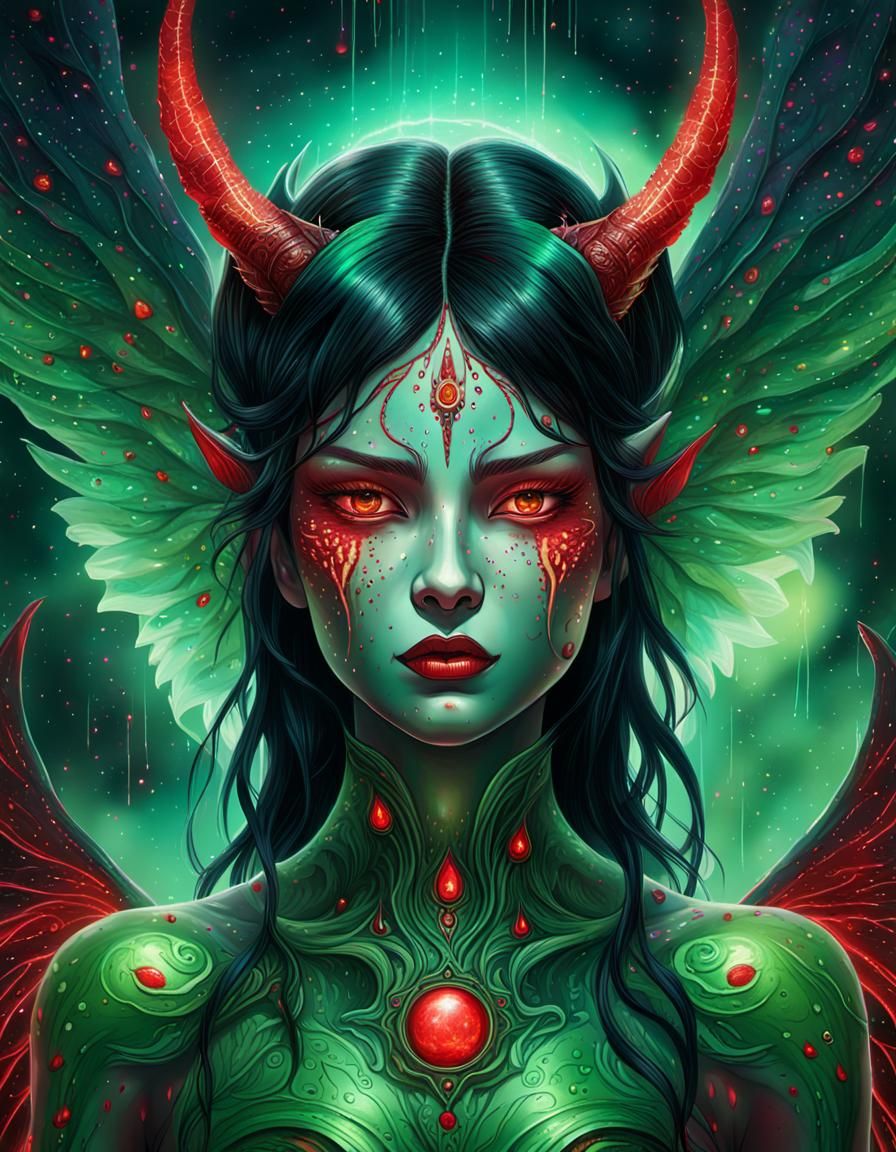 A Creepy  Sparks Black hair, red lighting eyes,curvy cosmic ...