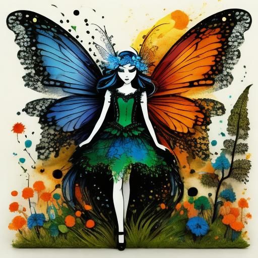 <lora:Inksplash Fairies:1.0> orange fairy, big eyes