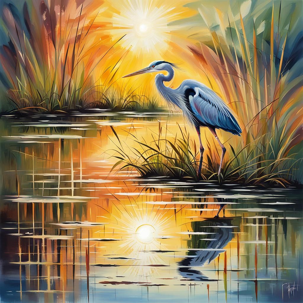 Heron Fishing  by @AI Art Tutorials
