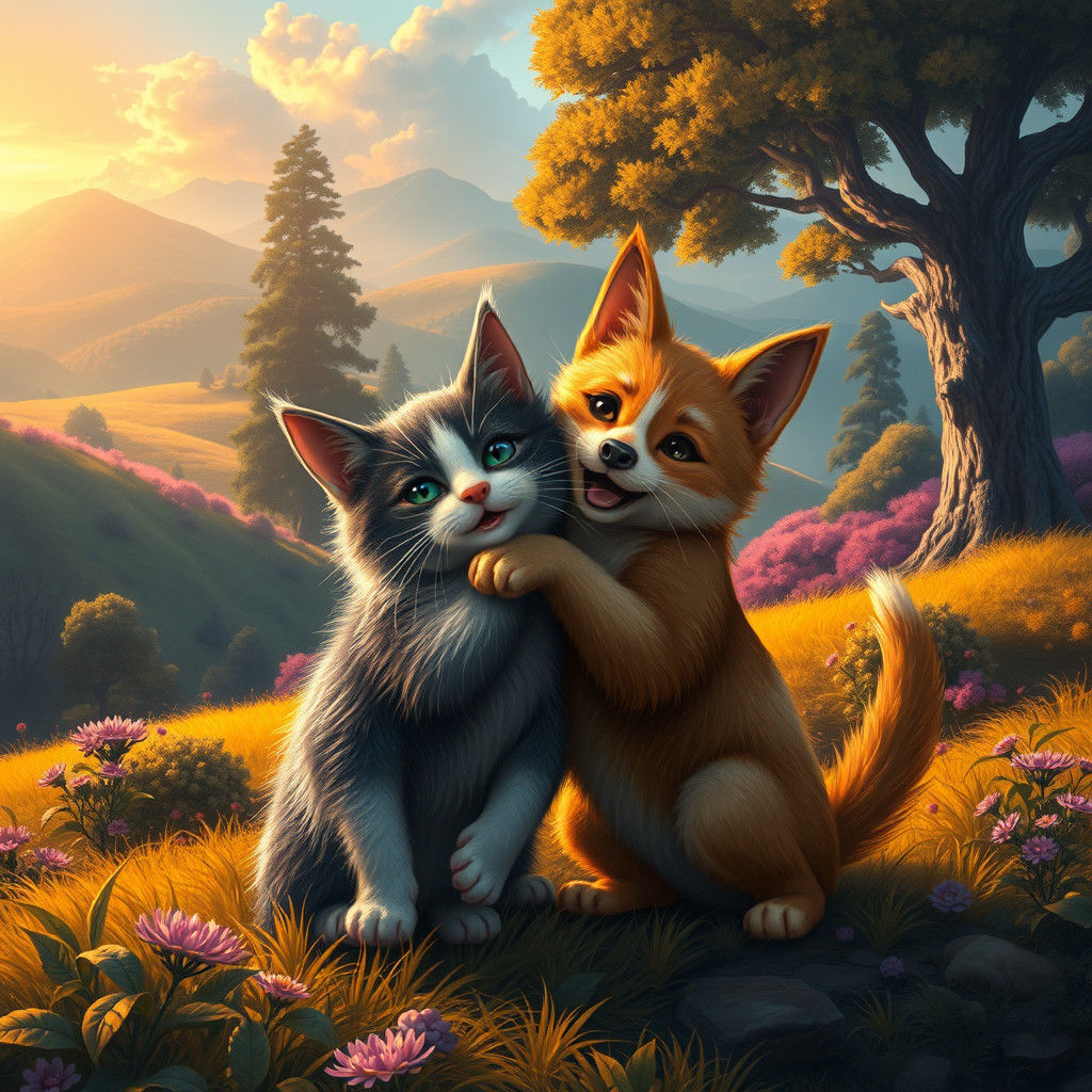a cat and dog playing