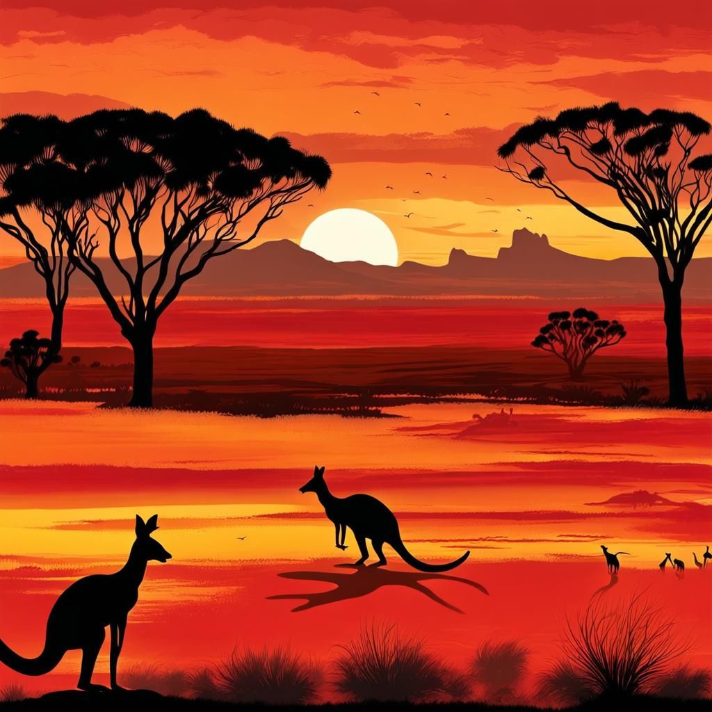 Stunning desert, Australian outback with sunset