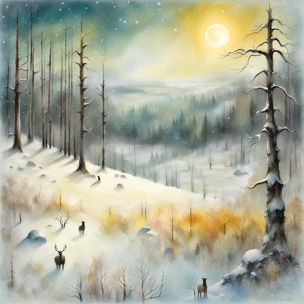 sunrise over a snowy Yellowstone forest   by @Mapont