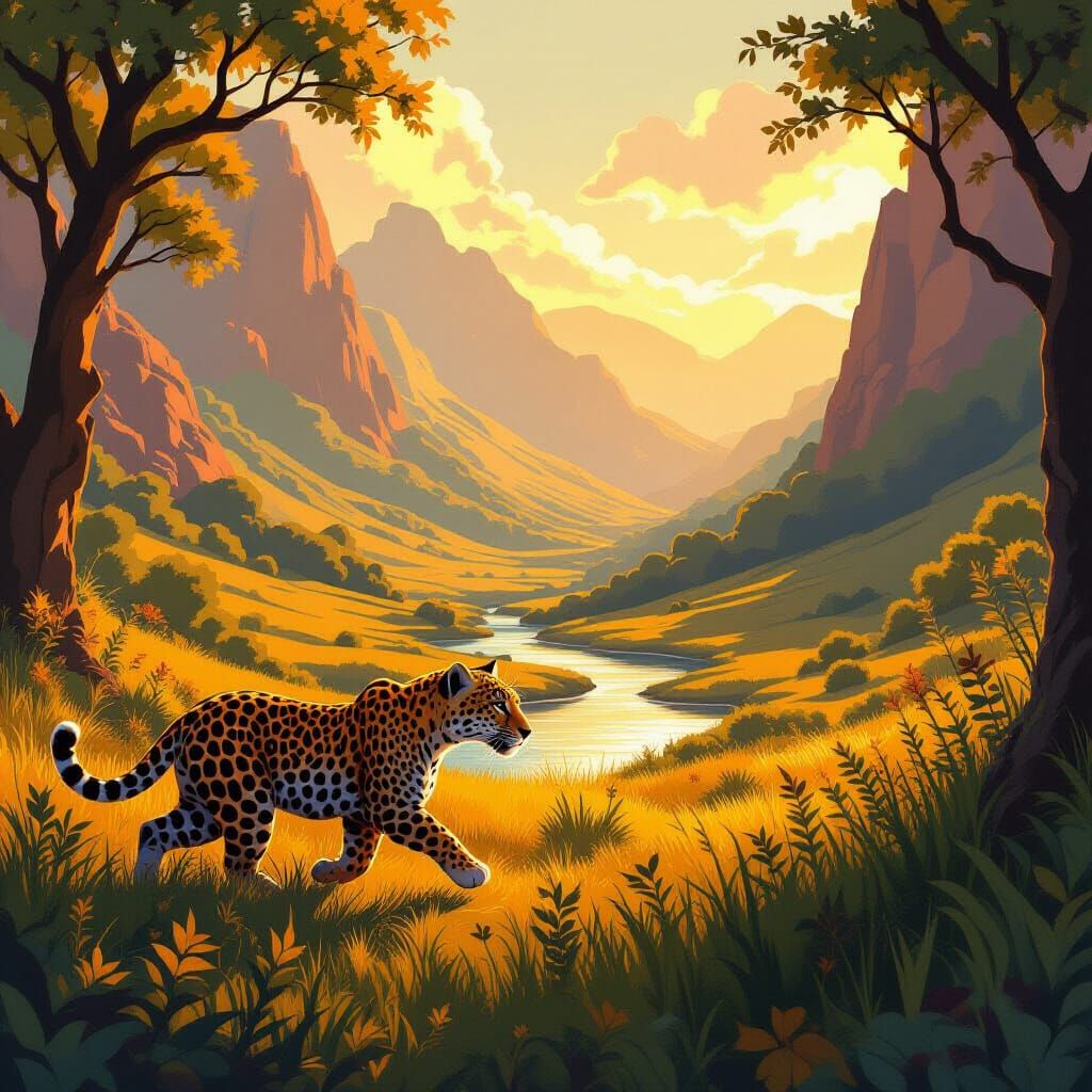 Leopard in Valley, Inspired by Digital Art