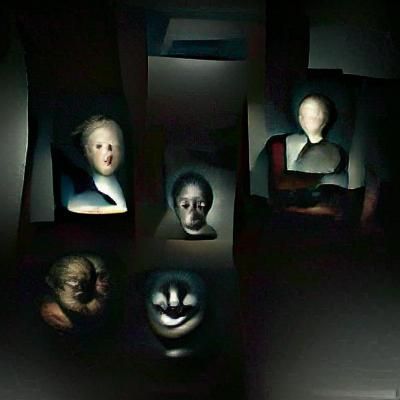 faces in a dark room