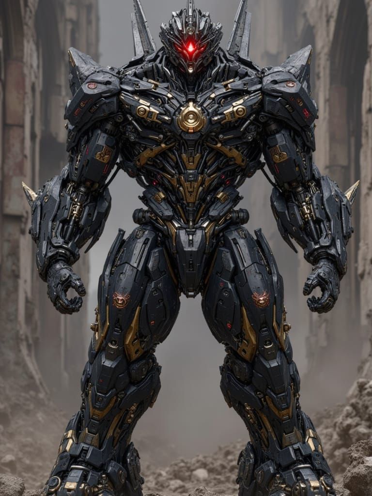 <lora:Combat Machine:1.0> A hyper realistic full body depth of field shot with Canon EOS lens 135mm wide shot of a colossal ominous cybernet...