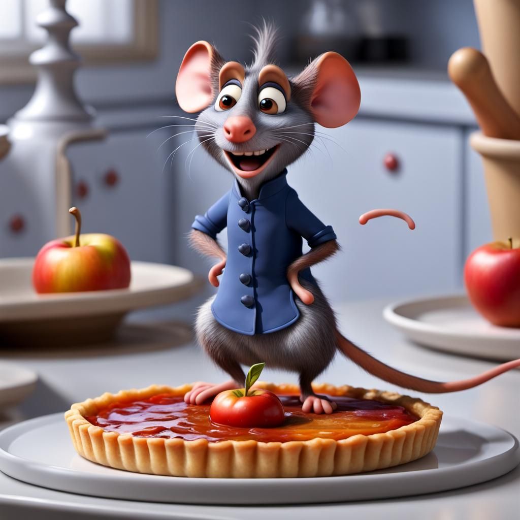 "La souris ratatouille fabrique une tarte aux pommes"
