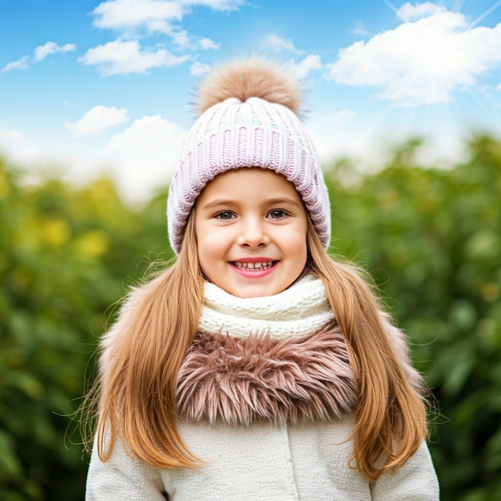 Cozy Winter Girl in Vibrant Greenery
