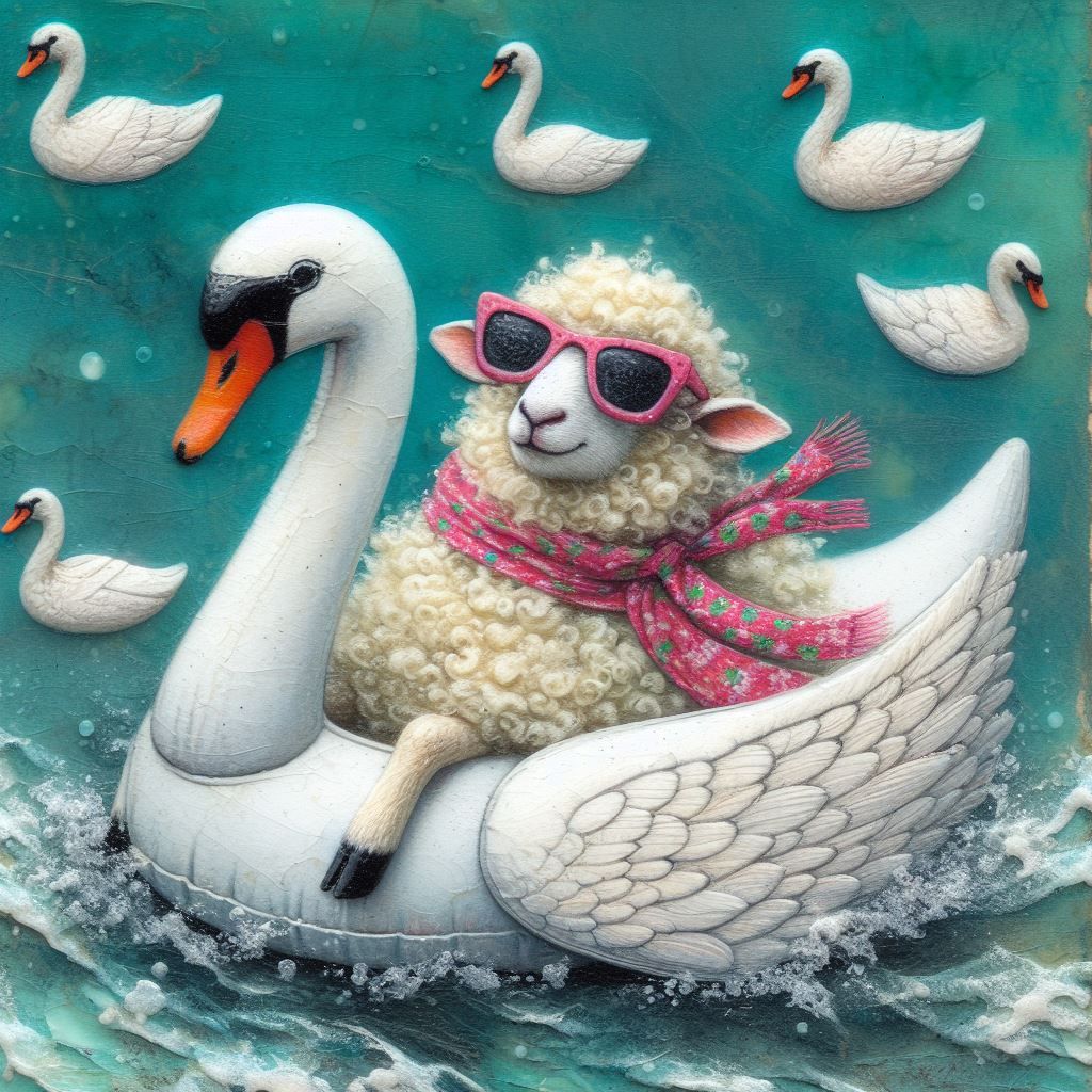 Sheep in his swan floatie (1)