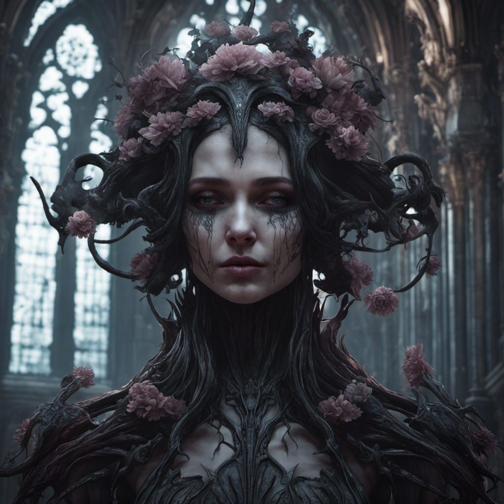 Dark gothic misfit portrait, Flowers, withered beauty - AI Generated ...