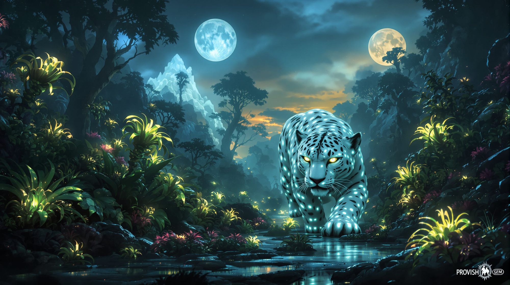 Bioluminescent snow leopard