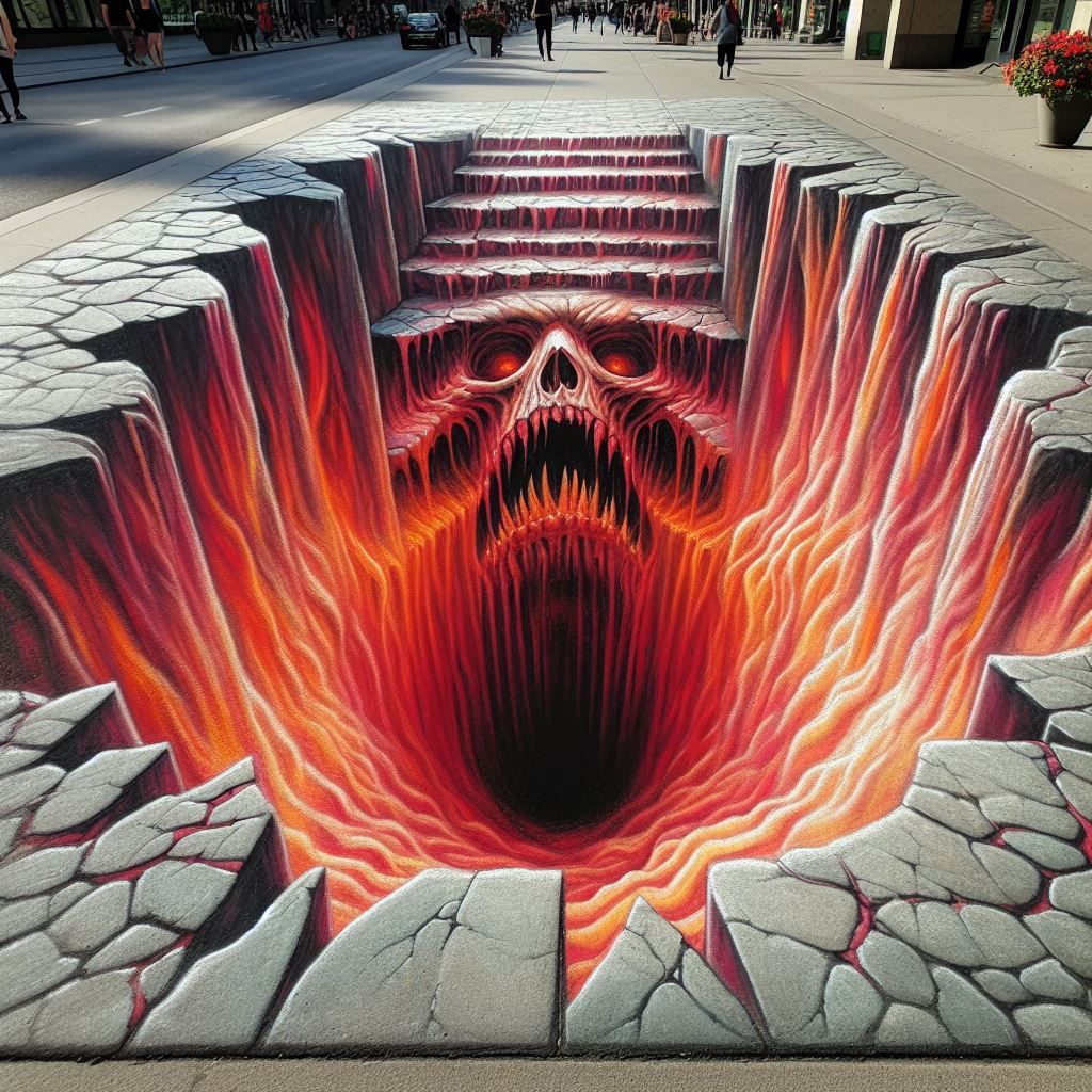3D Chalk Art on London Sidewalk - Tube Steps to the Styx Terminal