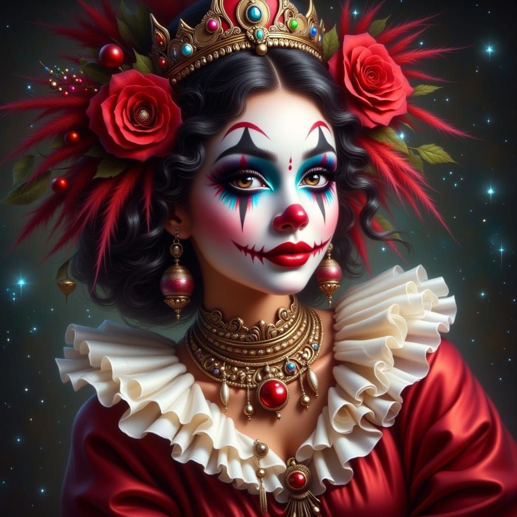 Portrait. A beautiful female mime.
 <lora:FiosFantasyGlow:1....