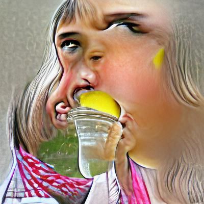 Girl with lemonade pouring out of her mouth