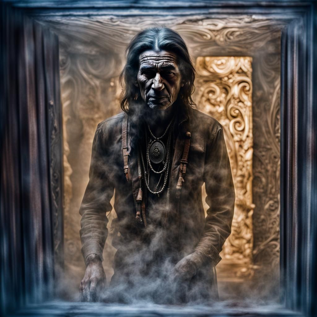 native american shape shifter shadowman viewed through smokey glass