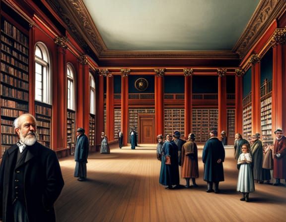 Passing the torch in a library.