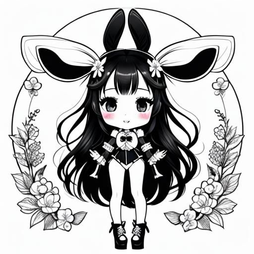 <lora:Coloring Page SD15:1.0> Chibi Bunny, cute, adorable, c...
