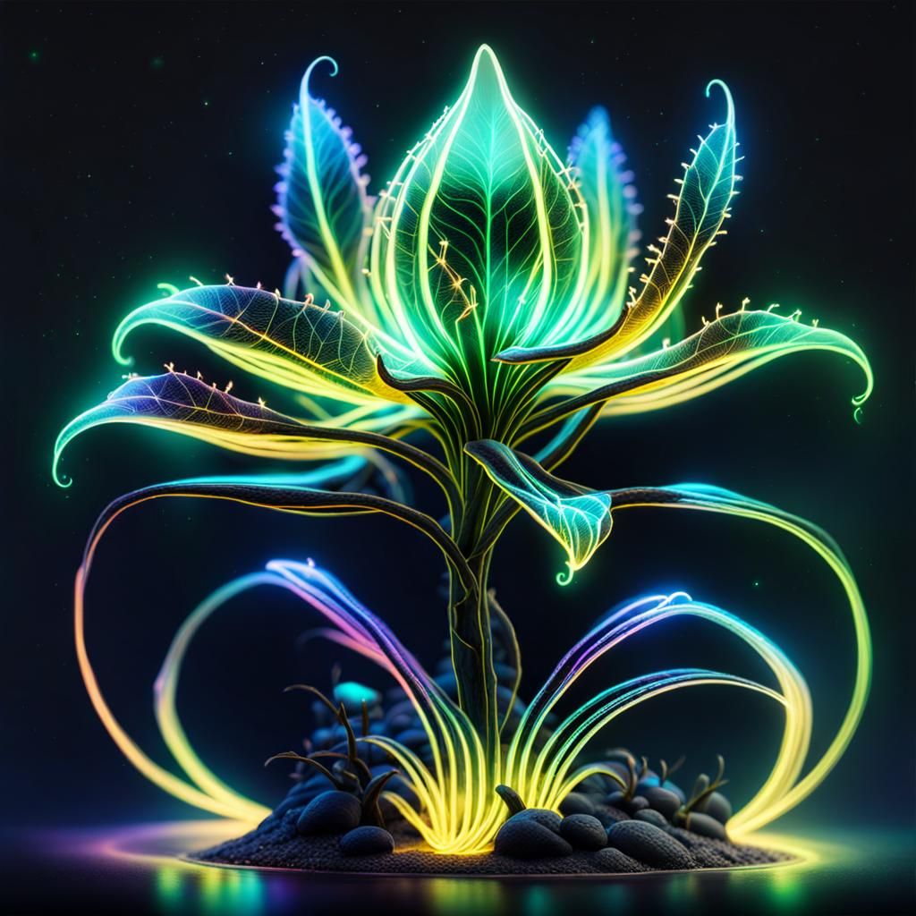 Bioluminescent lines on a strange alien plant  by @Ailee