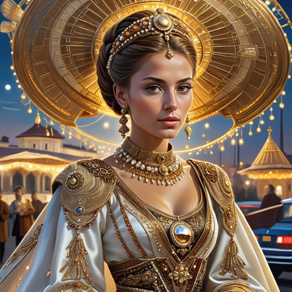 Bulgarian Queen in Hyperrealistic Sci-Fi Landscape