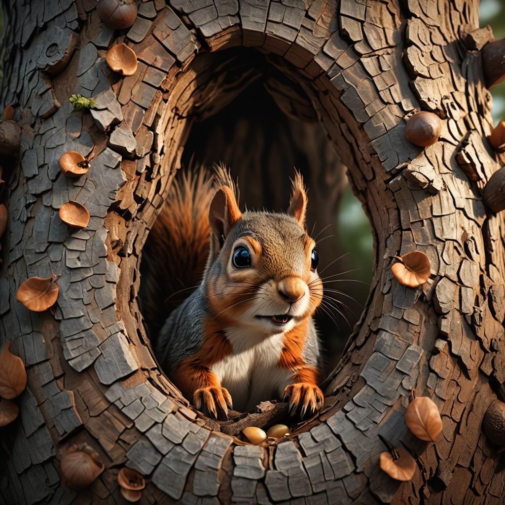 Squirrel and Acorn in Detailed 3D Game Art