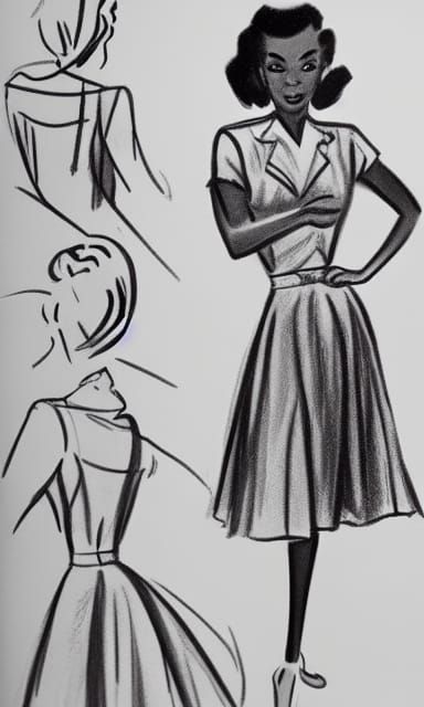 1940s African American young lady fashion sketch
