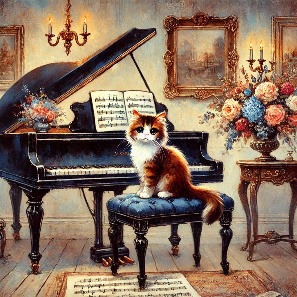 cat on piano