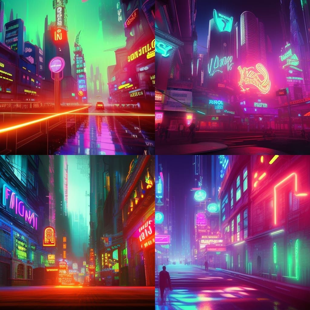 Flashing neon lights in the city