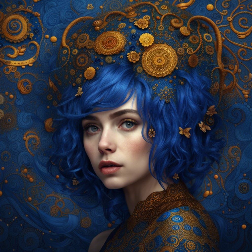 Girl with short blue hair, portrait, highly detailed, in the...