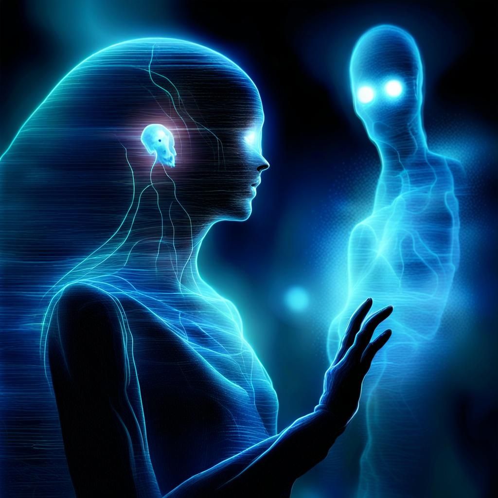 Bioluminescent Ghost Emerges from Android, Digital Illustrat...