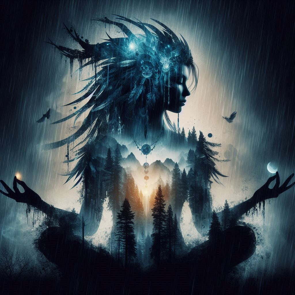 double exposure beautiful fantasy DALL-E 3 portrait landscape..