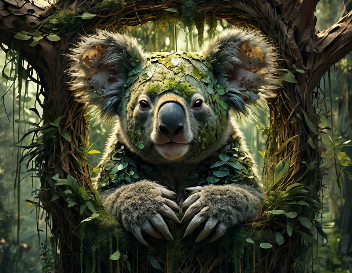Divine koala: Eucalyptus koala deity presiding over the real...
