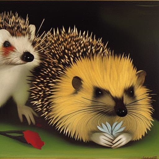 The hedgehog, without much indignation, looks at how the mou...