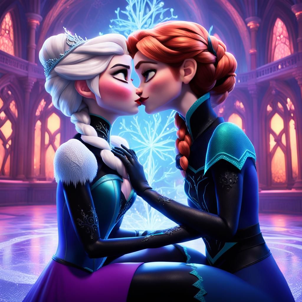 Elsa and Anna (-like) kissing - AI Generated Artwork - NightCafe Creator