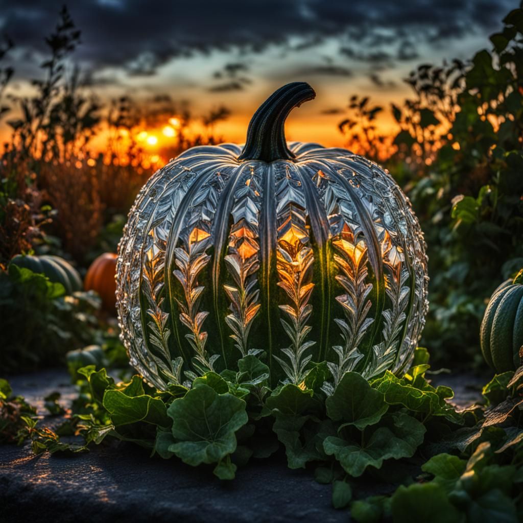 Crystal pumpkin in a garden  by @Lapin en sucre