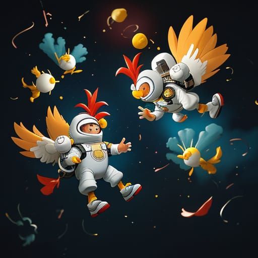 Astronaut Roosters Engage in Zero-Gravity Egg-Throwing Battl...
