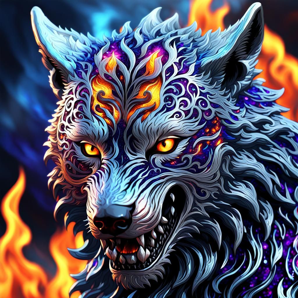 fierce wolf made of flames
