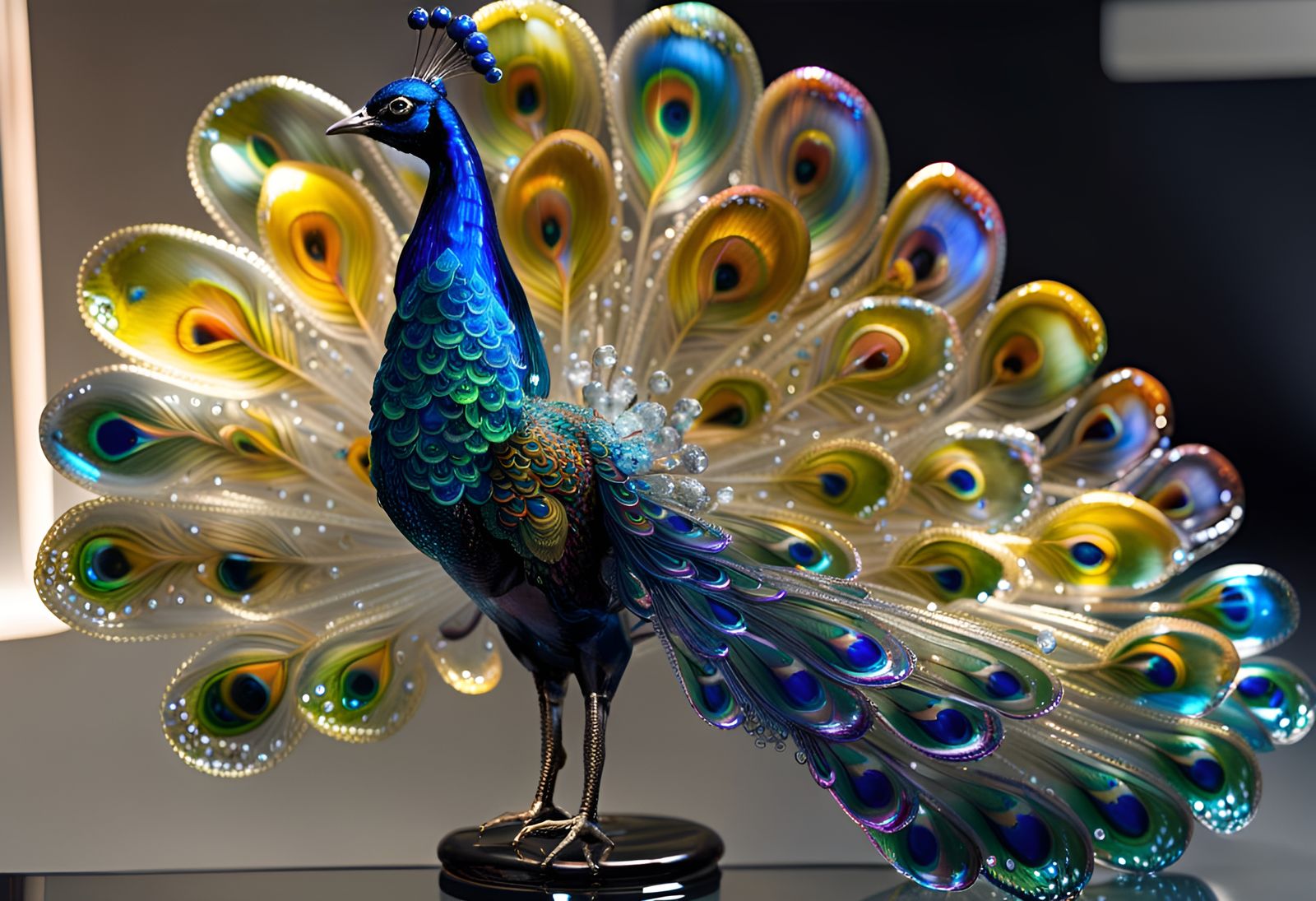 Fine Feathered Blown Glass Peacock Friend - AI Generated Artwork ...