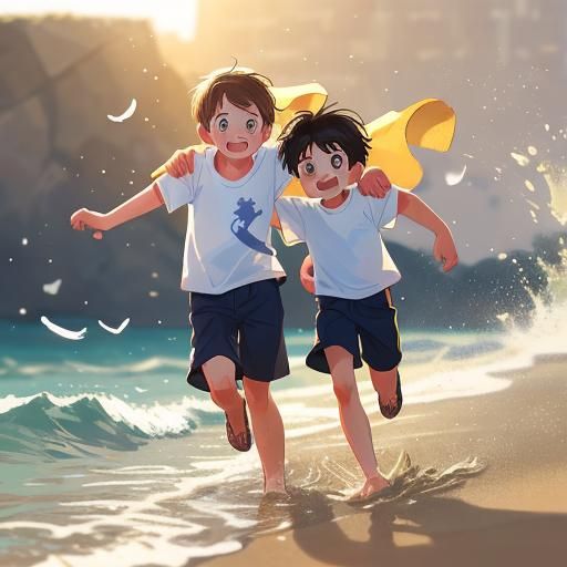 Joyful Father and Son Beach Portrait