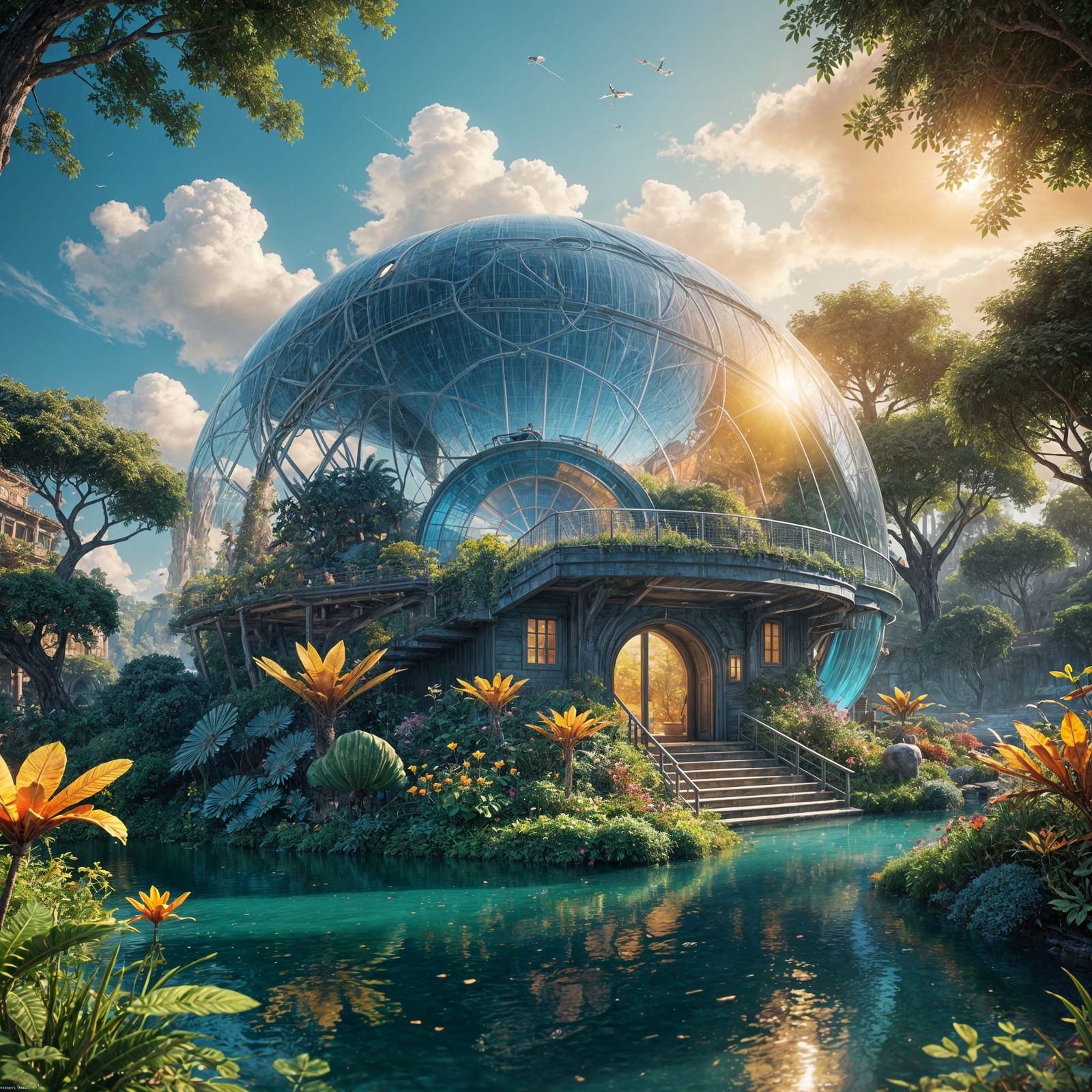 Eco-Floating Settlement in Vibrant Fantasy World
