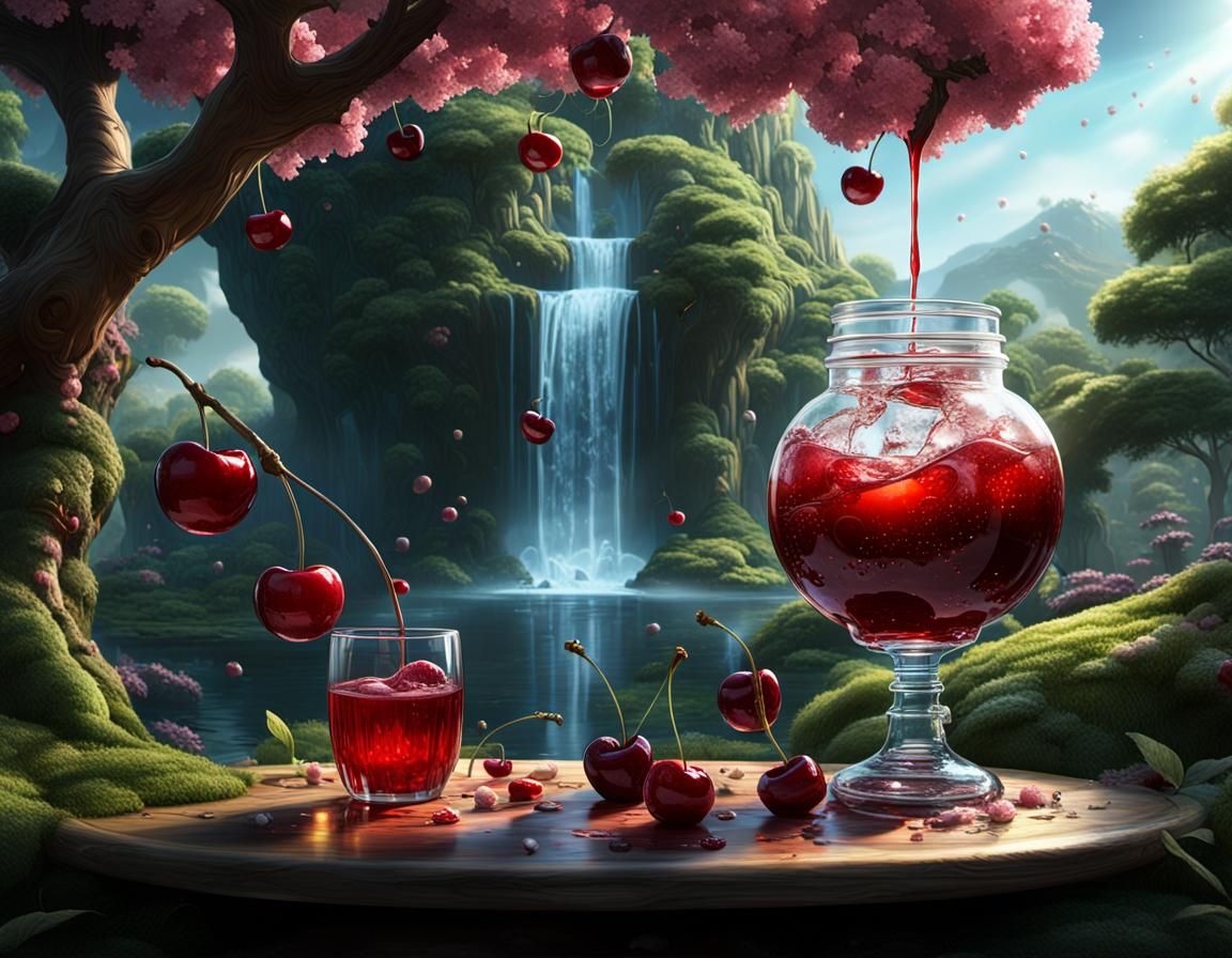 A huge glass cherry, in an enchanted garden #01