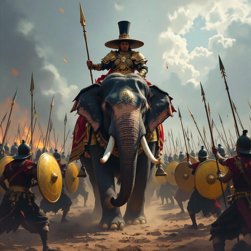 Thai Epic Battle Scene on War Elephant