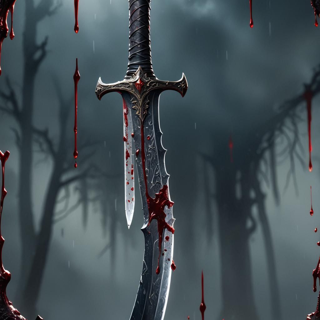Gleaming Sword with Dripping Blood: Fantasy Concept Art