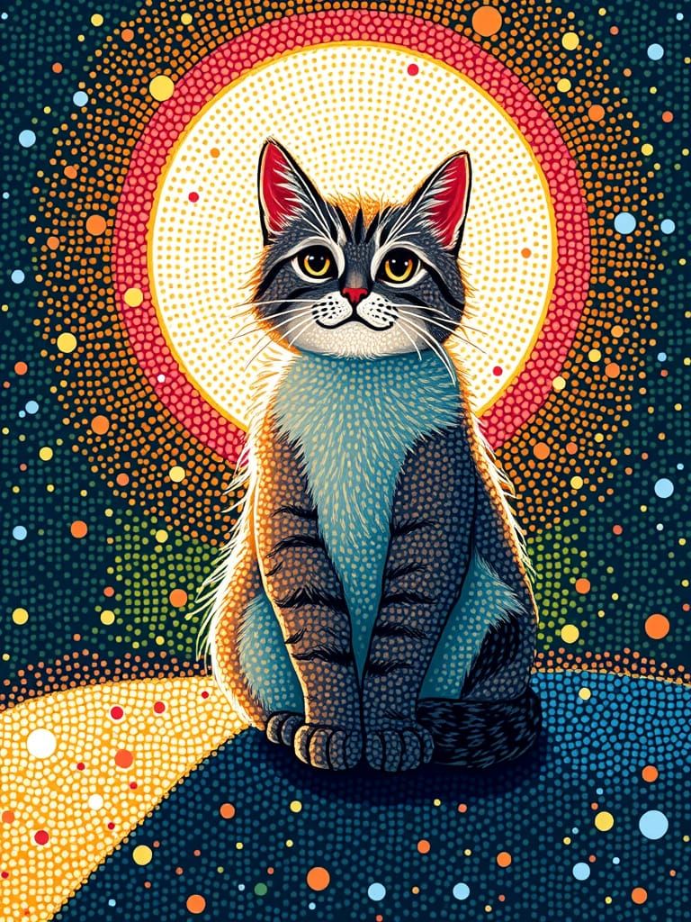 cat in pointillism  by @hannahlovescats91