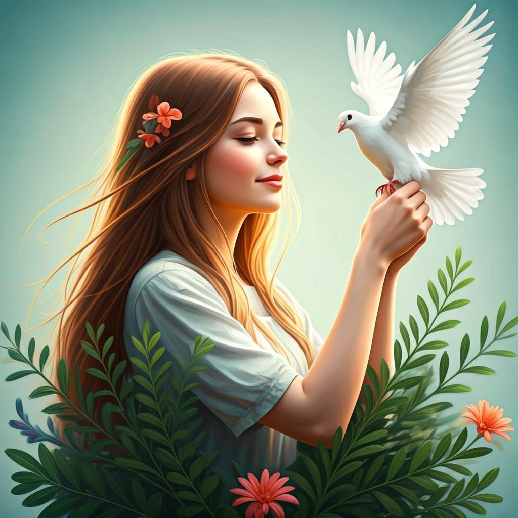 "Give peace a chance" complementary colors expressionism minimalist pastels depth of field Unity 3D beautiful serene ethereal detailed dream...