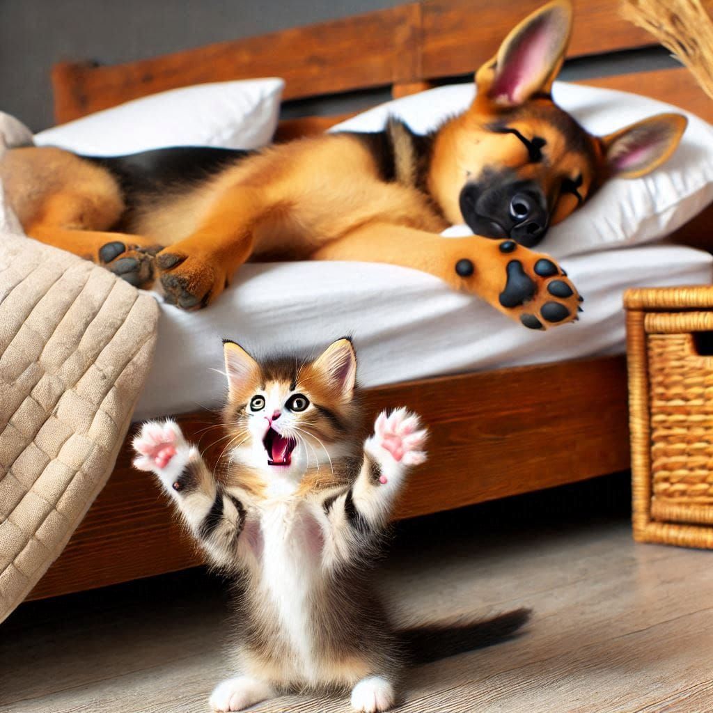 "Help! Hey, police dog, I need some help here!"