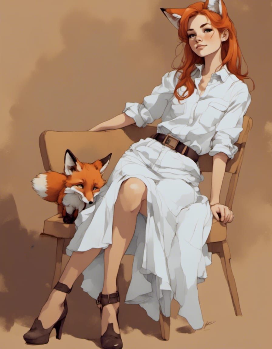 Fox-girl VIXEN sitting on a chair. (There's another Fox spir...
