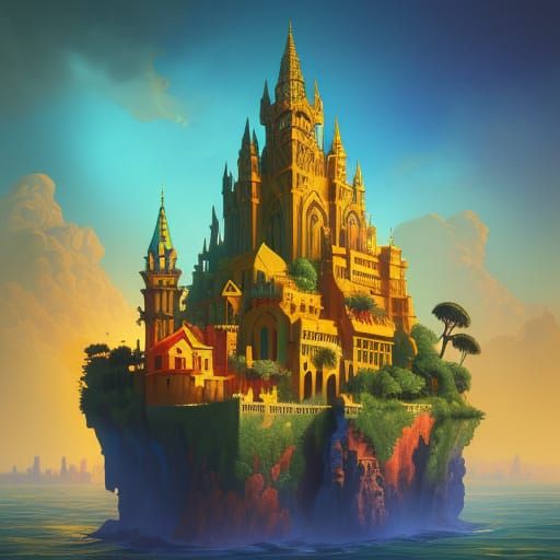 Floating Island City Masterpiece Painting
