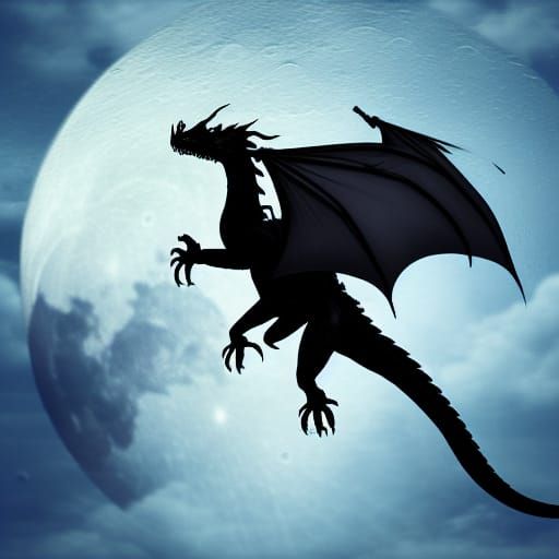 silhouette of dragon flying in front of moon