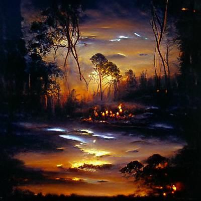 Twilight with fire flies glowing