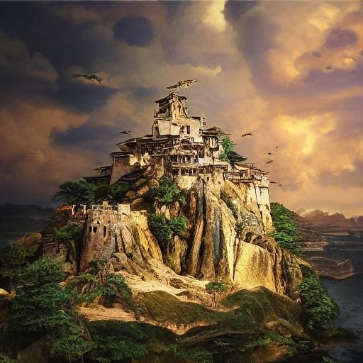 Sky Burial Master with Vulture, Synthwave Style