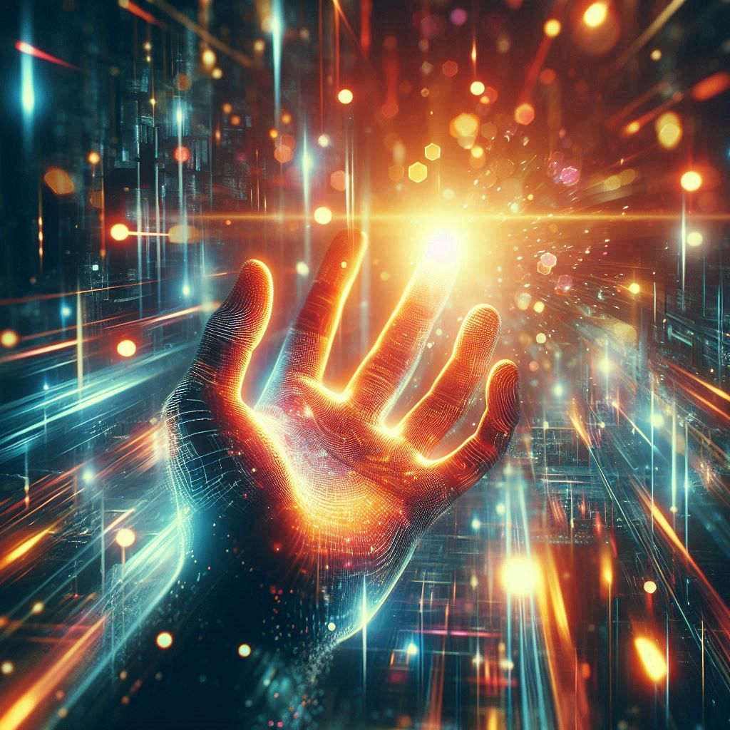 a hand through the cyberspace